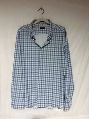 Chatham Road men’s  Light Blue Plaid Button-Down Shirt, comfort stretch.